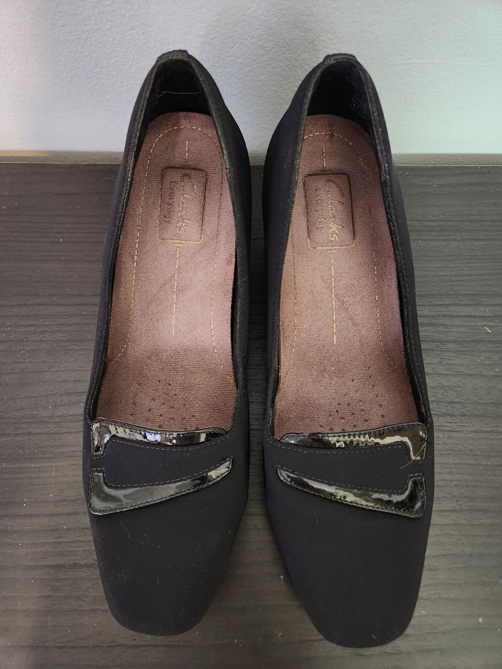 Clarks Black Women's Slip-On Low Block Heel Comfort Shoes